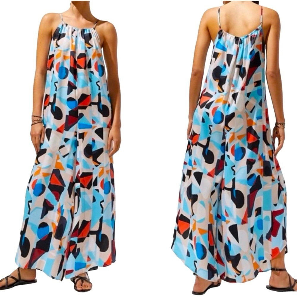 Anthropologie Breezy Wide Leg Jumpsuit In Blue Print Size XS